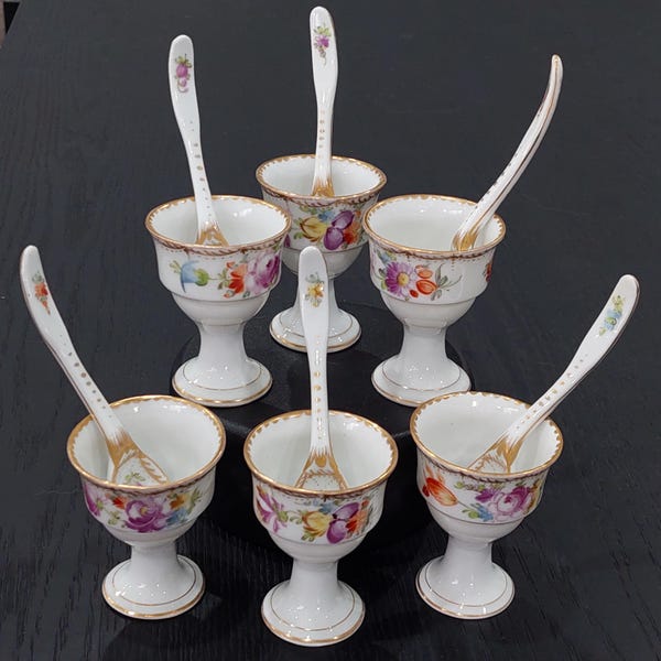 Vintage Decorative Porcelain Egg Cups with Spoons, sold separately