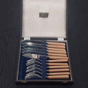Vintage 1940&#39;s Boxed Fish Cutlery Set, Alpha Plate by Harrison Bros & Howson, Shefield England
