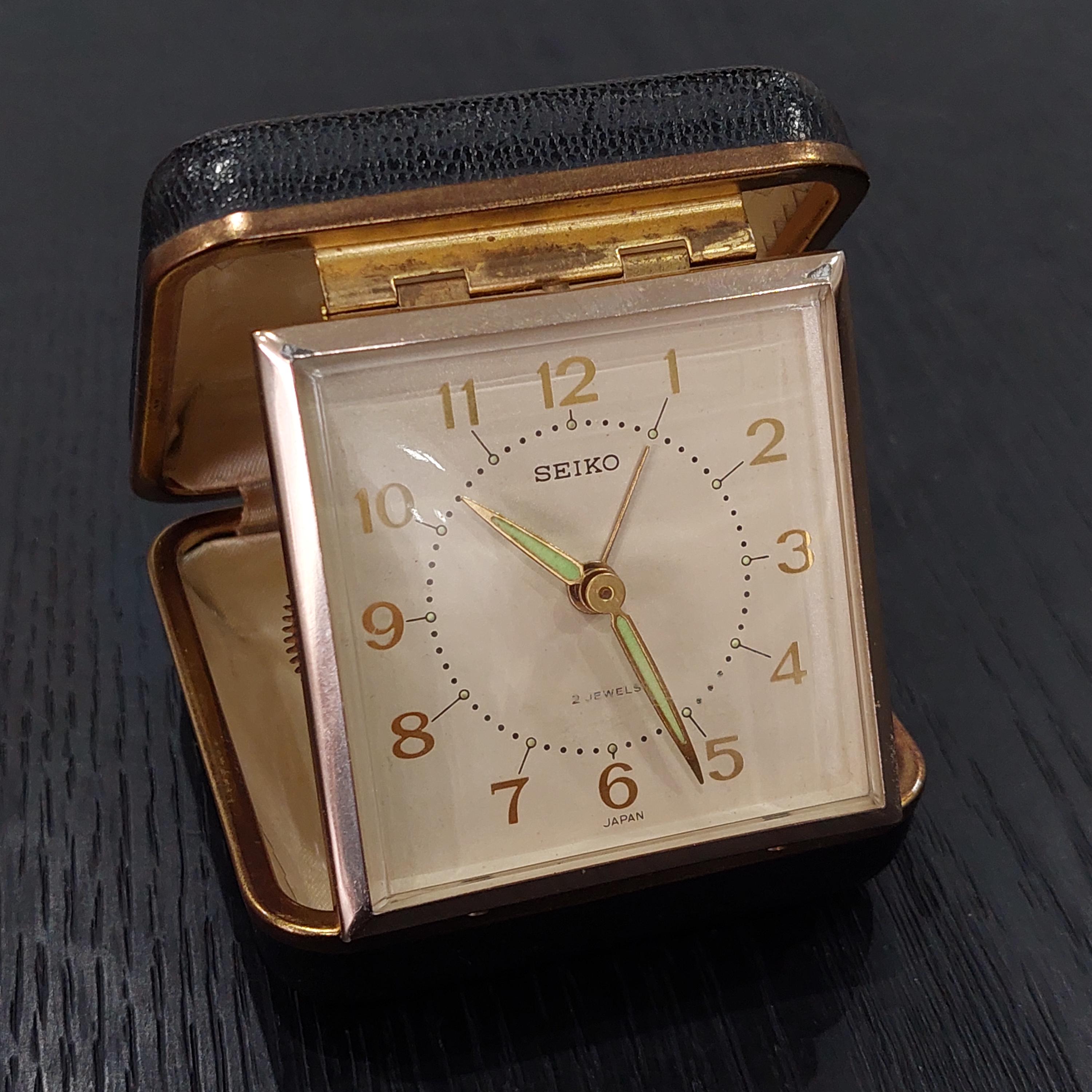 Vintage Seiko 2 Jewels Foldable Travel Alarm Clock, Made in Japan