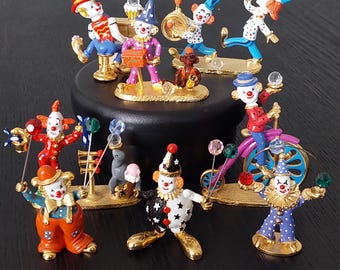 Vintage Spoontiques Miniature Pewter Clown Figures, Made in USA, Swarovski Crystals