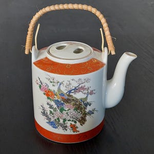 Vintage 1970&#39;s Satsuma Porcelain Peacock Teapot, Made in Japan