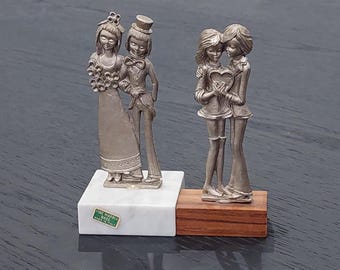 Vintage Peltro Pewter Figurines: Bride & Groom, Valentine Couple