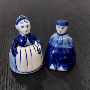Vintage Miniature Delft Blue Hand Painted Boy & Girl Salt and Pepper Shakers