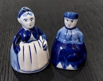 Vintage Miniature Delft Blue Hand Painted Boy & Girl Salt and Pepper Shakers