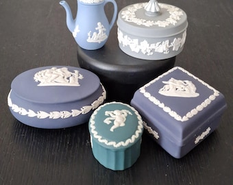 Vintage Wedgwood Jasperware Trinket Boxes and Coffee Pot