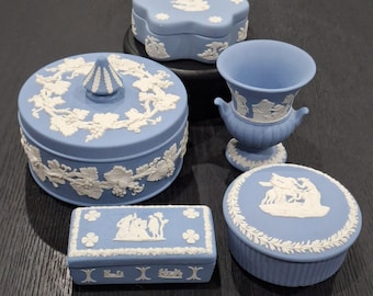 Vintage Wedgwood Jasperware Trinket Boxes and Urn Vase
