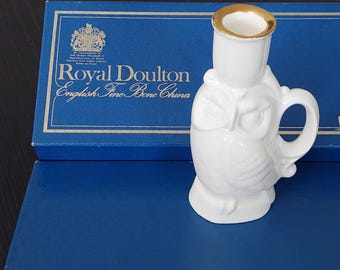 Vintage Owl Candle Holder, Royal Doulton Fine Bone China, in Original Box,