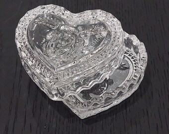 Bohemian Crystal Heart Shaped Trinket Box, Jewelry Storage, Made in Czech Republic