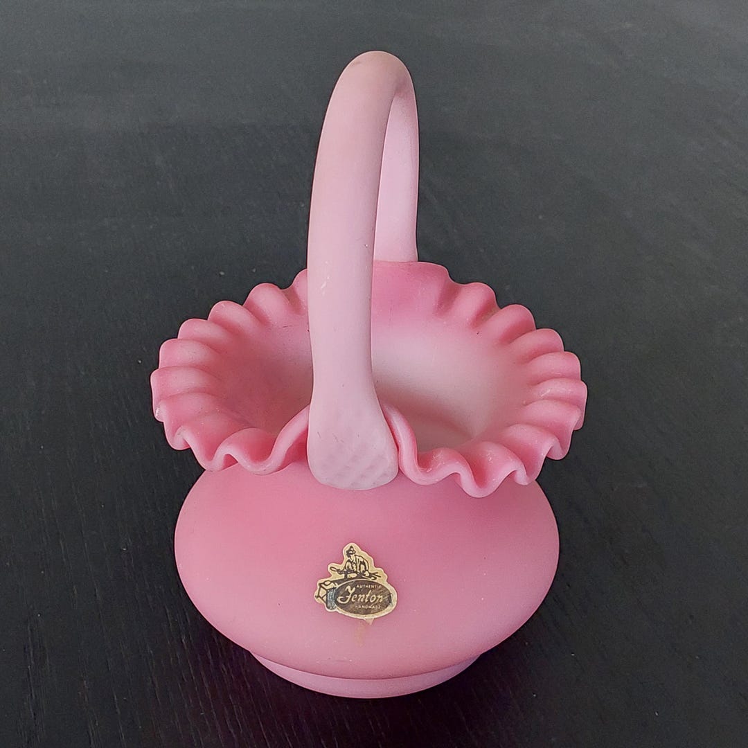 Vintage Fenton Glass Solid Pink Satin Rosalene Basket - Some Flaws See ...