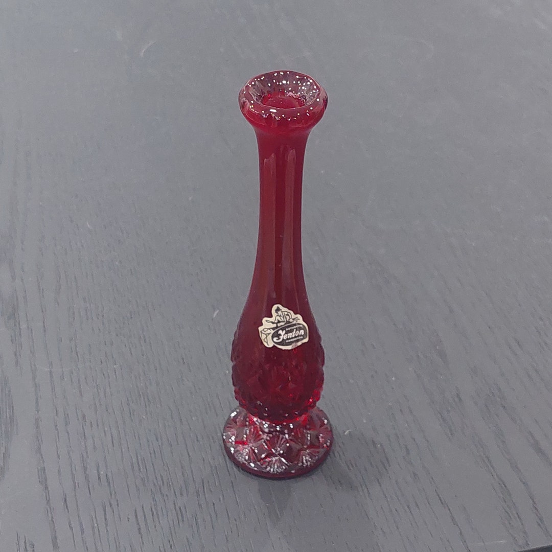 Fenton Ruby Red Handmade Glass Vase, Stem Vase, Bud Vase, Made in USA ...