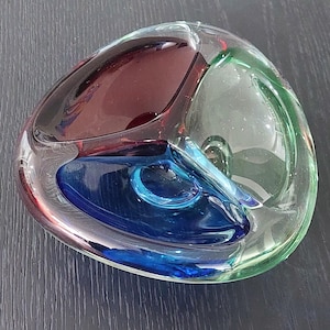 Vintage 70&#39;s Murano Sommerso Art Glass Triple Section Dish, Made in Italy