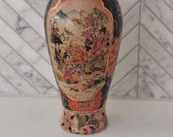 Japanese Satsuma Moriage Style Bud Vase Hand Painted