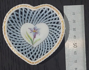 Vintage Heart Shaped Fine China Blue Iris Ring Dish, Made by