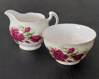 Colclough Bone China Red Roses Sugar and Creamer, Vintage 1960's, Pastel Mint Green