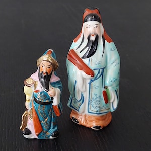 Vintage Pair of Chinese Wise Men Figurines Hand Painted,