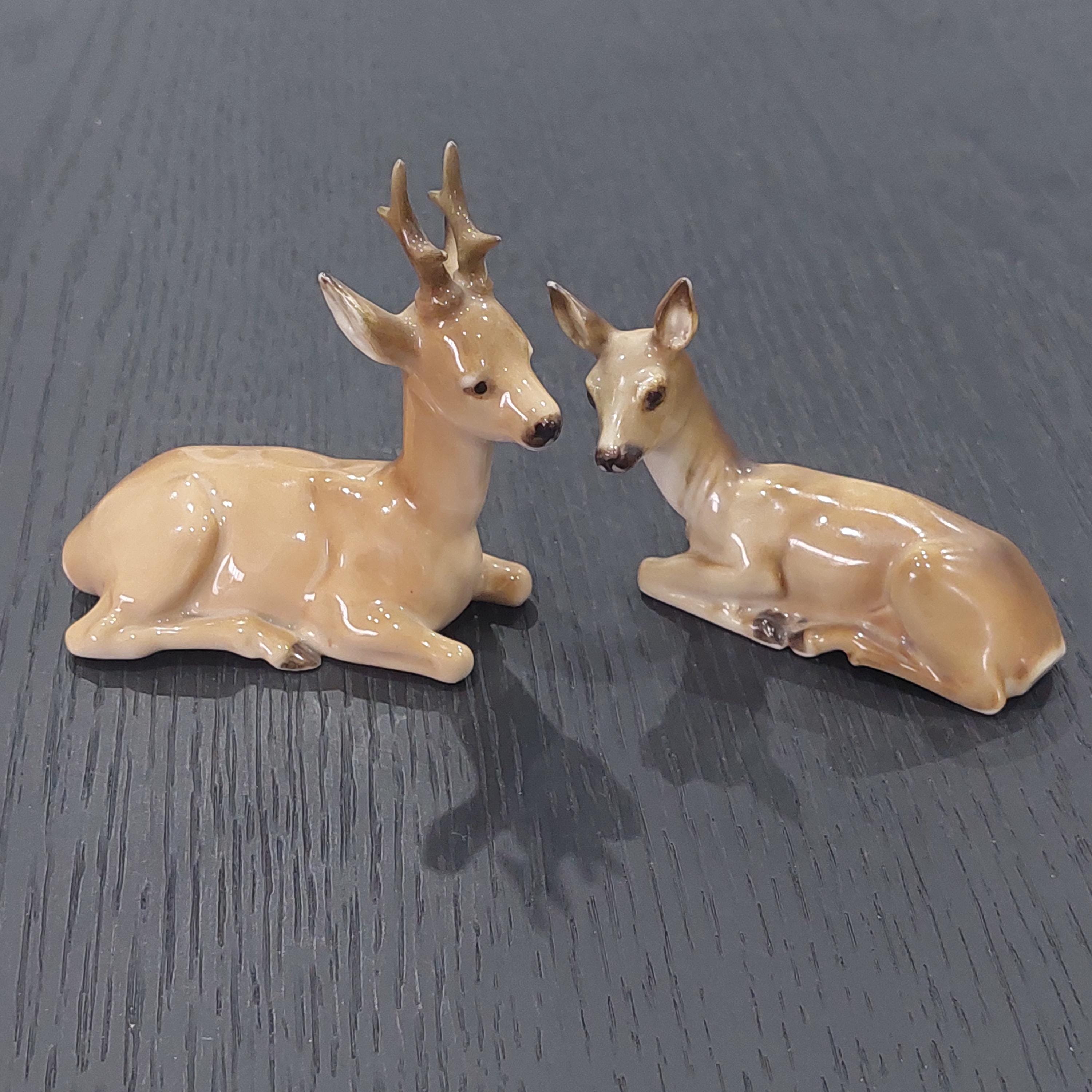 Vintage 1980's Hutschenreuther Pair of Porcelain Deer Figurines, Made in Germany