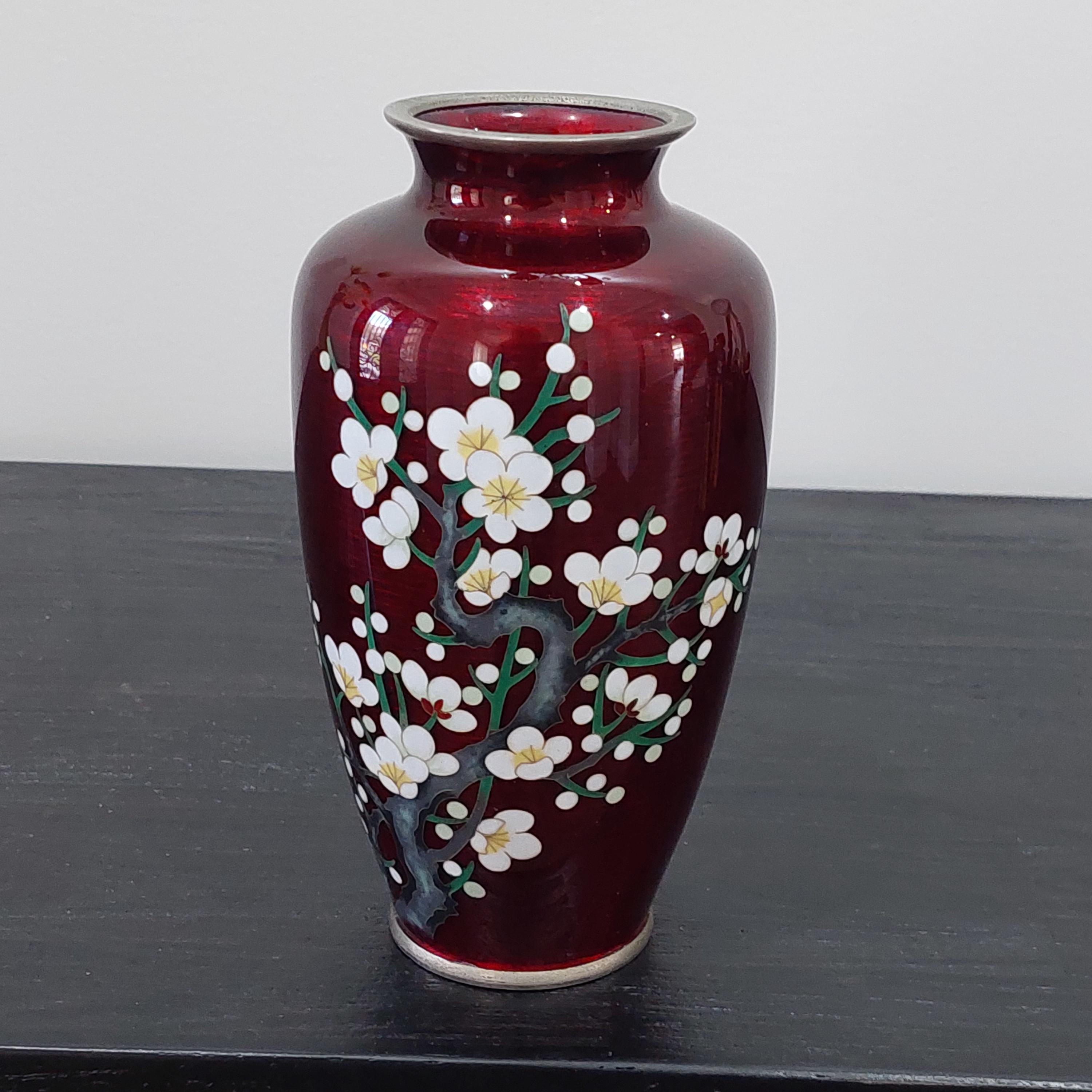 七宝焼　花びん　　⑭ ヴィンテージ ワイヤレス 七宝焼き 赤桜花瓶 - Etsy 日本