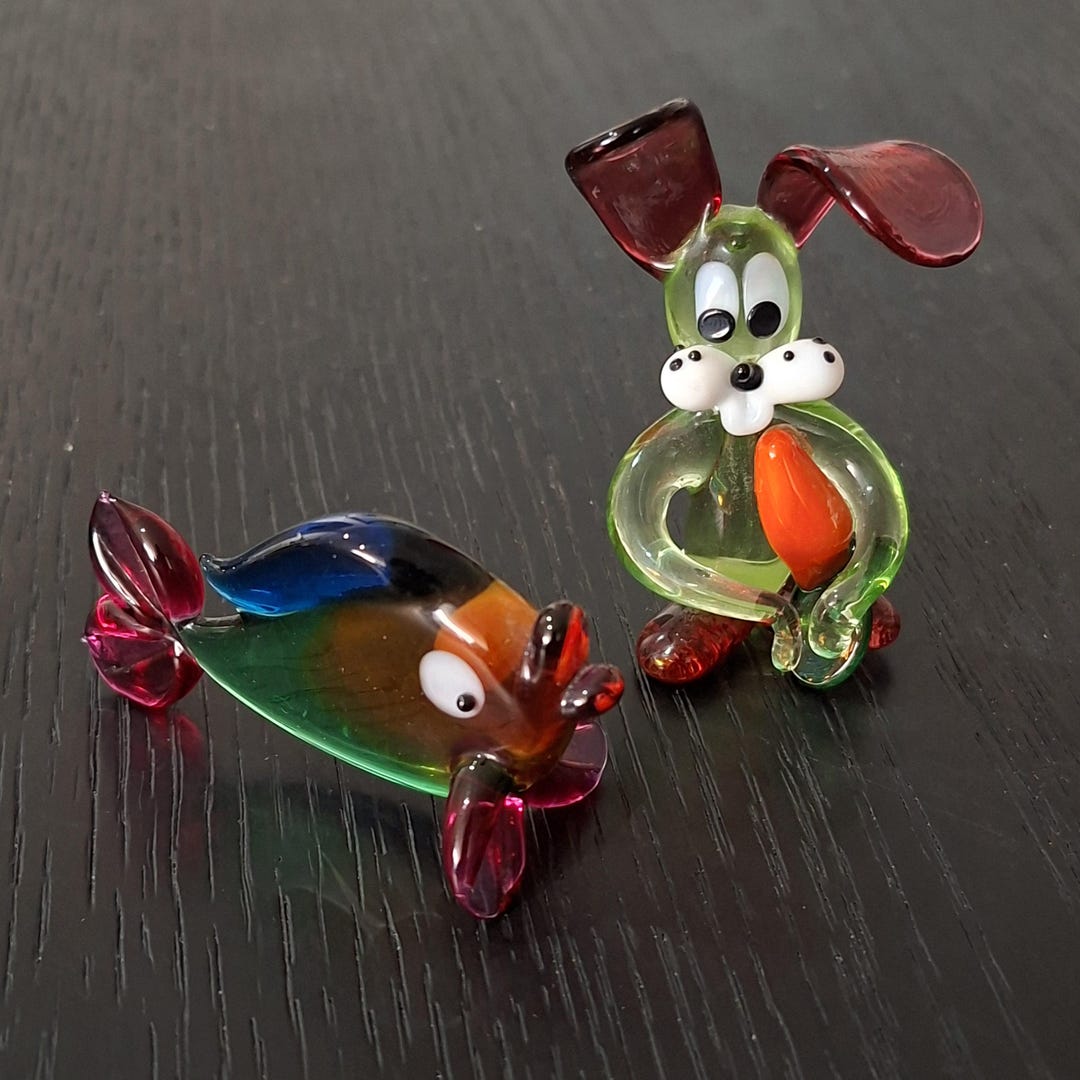 Vintage Miniature Art Glass Animal Figures, Rabbit, and Fish - Etsy