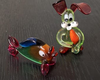 Vintage Miniature Art Glass Animal Figures, Rabbit, and Fish - Etsy