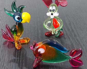Vintage Miniature Art Glass Animal Figures, Rabbit, and Fish - Etsy
