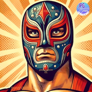 Luchador, Wrestler, Lucha Libre Bildn, Vintage Mascara Luchador, Luchador Digital Art, Retro Luchador Bild JPG und PNG Format 2 Dateien