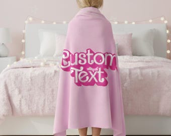 Custom Text Doll Theme Blanket, Personalized Pink Doll Velveteen Plush Blanket , Doll Custom Name Blanket, Doll Custom Text Gift