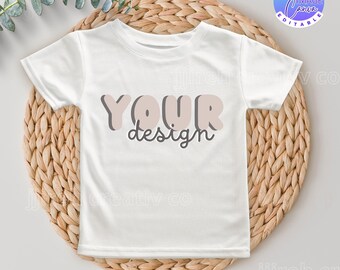 Maqueta de camiseta para niños, camiseta blanca Bella Canvas 3001T para niños pequeños, maqueta de camiseta bohemia, maqueta de camiseta para niños, maqueta de camiseta minimalista para niños
