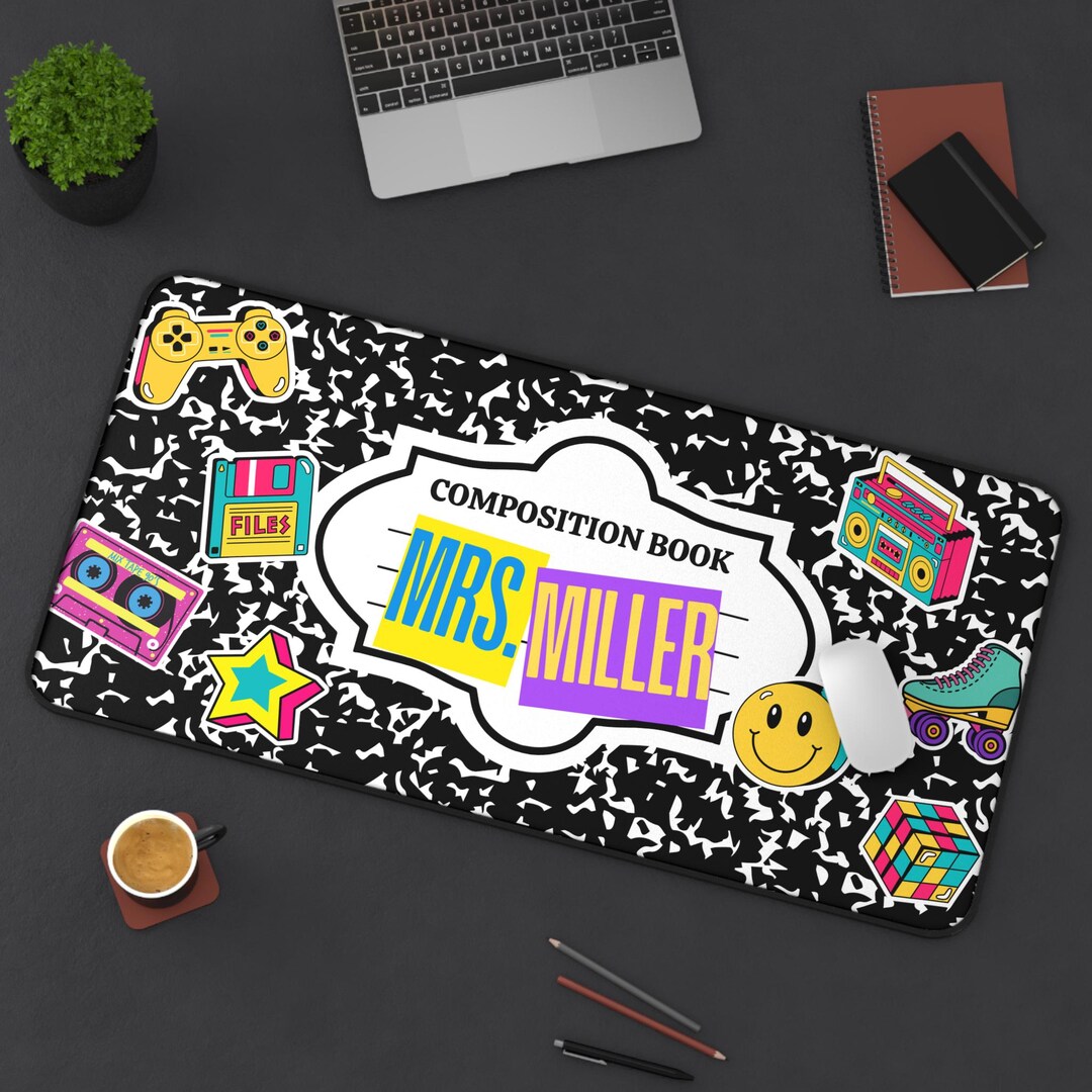 Personalized Teacher Name 90s Composition Book Desk Mat 16x32 Inches ...