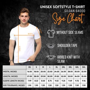 Gildan 64000 Size Chart, Gildan 64000 T-Shirt Size Chart Mockup, Unisex Gildan 64000 Tee Size Chart, Tshirt Gildan Size Chart