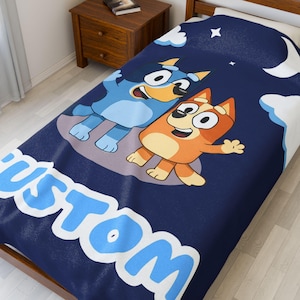 Personalized Bluey Blanket, Bluey Sherpa Fleece Throw Blanket, Bluey Blanket, Bluey Custom Name Blanket for Kids, Custom Gift for kids