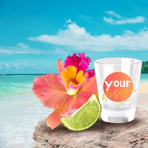 Shot Glass, 1.5oz Mockup, Printify Shot Glass, 1.5 oz Mockup, Shot Glass, 1.5 oz Summer Theme Mockup, Blank Shot Glass Close Up Mockup
