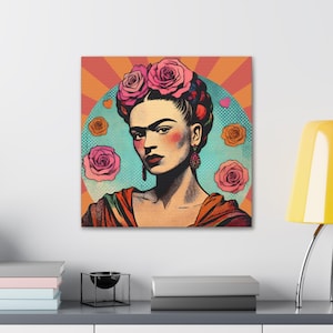 Frida khalo Modern Colorful Canvas Wall Art, Aesthetic Frida Mexican Woman Wall Decor, Frida Khalo Canvas Artwork for Home or Business