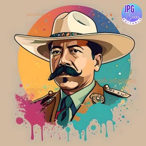 Pancho Villa, Revolucion Mexicana Imagen , Comic Francisco Villa, Francisco Villa Digital Art Watercolor Image JPG And PNG Format 2 Files