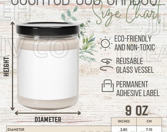 Scented Soy Candle Size Chart, Sizing Guide for Candle, Printify Candle Size Chart, Candle Key Features, Scented Soy 9oz Candle Size Chart