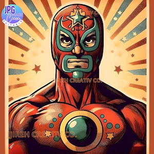 Luchador, Wrestler, Lucha Libre Bildn, Vintage Mascara Luchador, Luchador Digital Art, Retro Luchador Bild JPG und PNG Format 2 Dateien