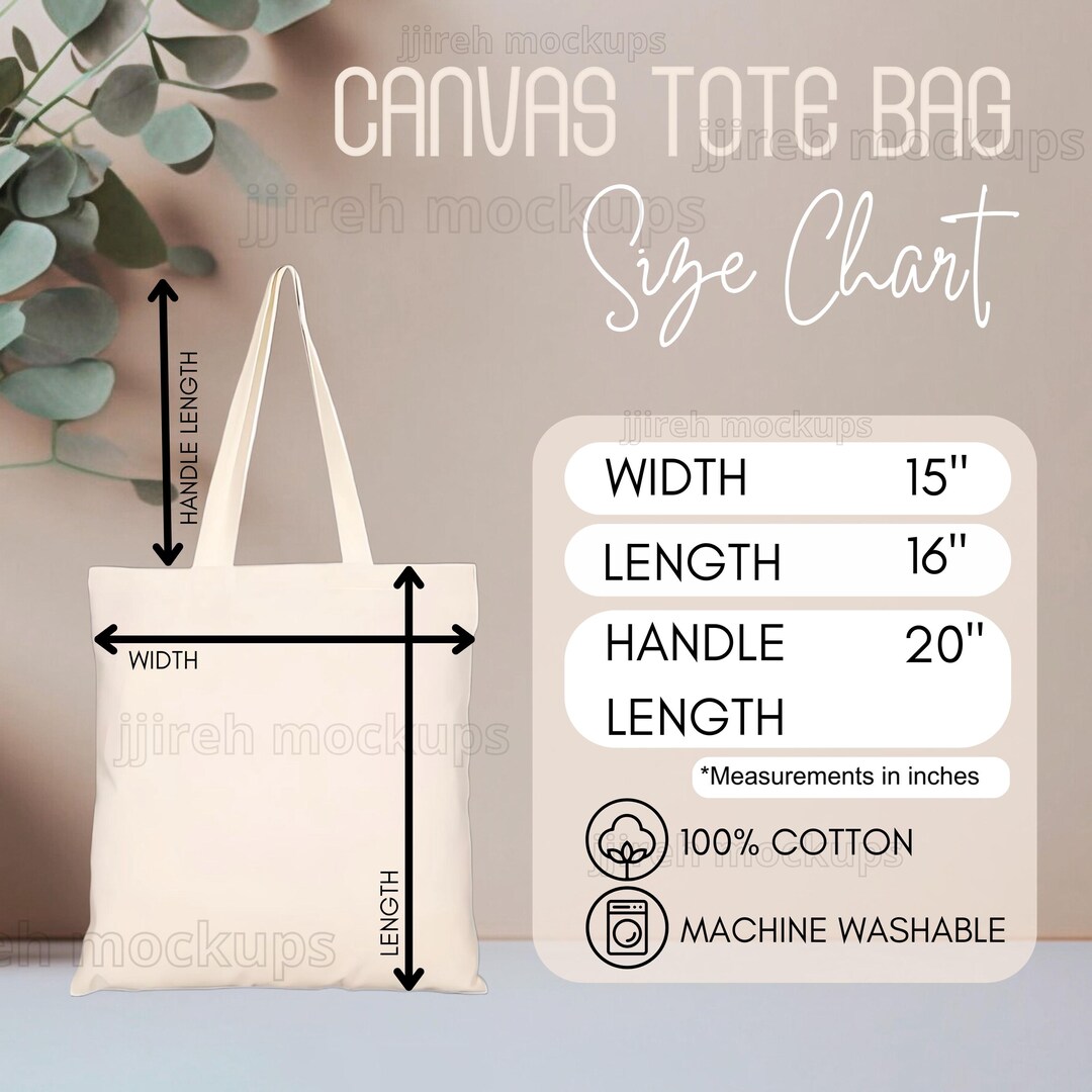 Canvas Tote Bag Size Chart, Liberty Bags OAD113 Tote Mockup Size Guide ...