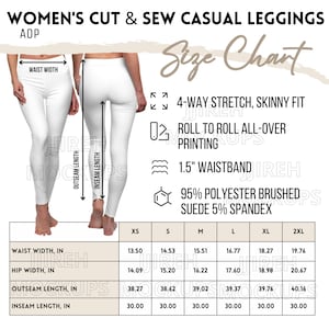Women&#39;s Cut & Sew Casual Leggings AOP Size Chart, Size Chart for Printify,  Leggings Size Chart, Leggings Size Guide