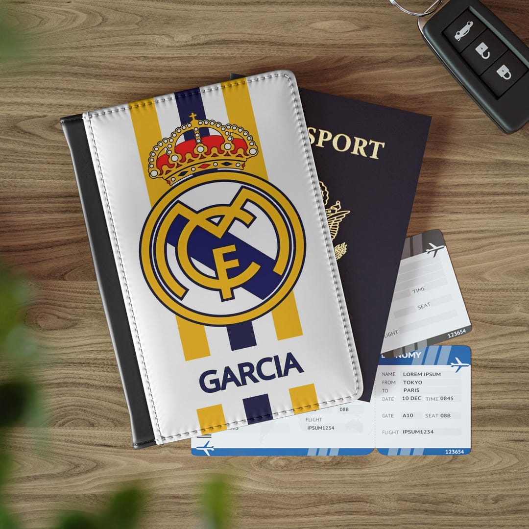 Custom Name Real Madrid Soccer Club Passport Cover Size: 3.9 × 5.8