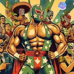 Luchador, Wrestler, Lucha Libre Imagen , Vintage Mascara Luchador, Luchador Digital Art, Retro Luchador Image JPG