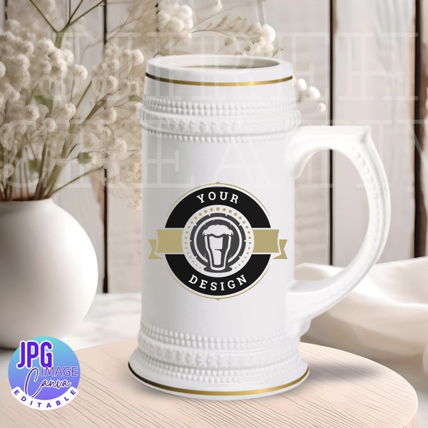 Beer Mug Mockup, Boho Theme Beer Mug Mockup,  Printify Beer Mug Mockup, Beer Stein Mug Mockup, Minimalist Beer Mug Mockup