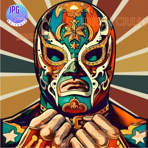 Luchador, Wrestler, Lucha Libre Bildn, Vintage Mascara Luchador, Luchador Digital Art, Retro Luchador Bild JPG und PNG Format 2 Dateien