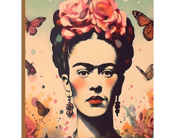 Frida khalo Modern Colorful Canvas Wall Art, Aesthetic Frida Mexican Woman Wall Decor, Frida Khalo Canvas Artwork for Home or Business