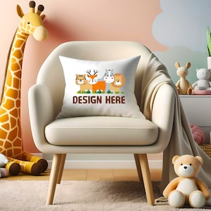 White Square Pillow Mockup, Throw Pillow Boho Mock-up, Nursery Pillow Mockup, Children Throw pillow mockup, Printify Pillow Mockup