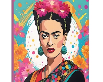 Frida khalo Modern Colorful Canvas Wall Art, Aesthetic Frida Mexican Woman Wall Decor, Frida Khalo Canvas Artwork for Home or Business