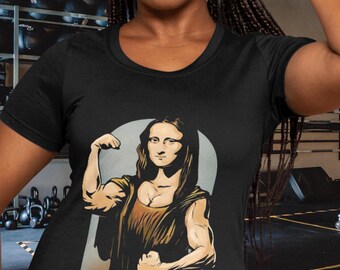 Camiseta de algodão para academia Mona Lisa Workout, camiseta Muscle Mona Lisa, camiseta com tema de academia, camiseta estética, camiseta engraçada Monalisa, camiseta engraçada de algodão para academia