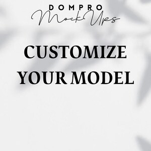 Op de afbeelding: Tekst overlay op een witte achtergrond met schaduwen van bladeren. De tekst luidt "DOMPRO MockUps CUSTOMIZE YOUR MODEL".