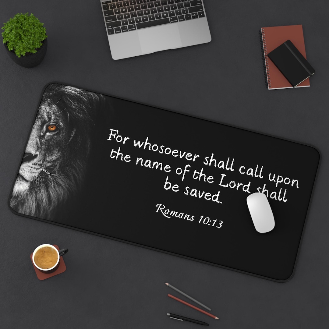 Christian Bible Verse Desk Mat 16x32 Inches, Juda's Lion Print Gaming ...