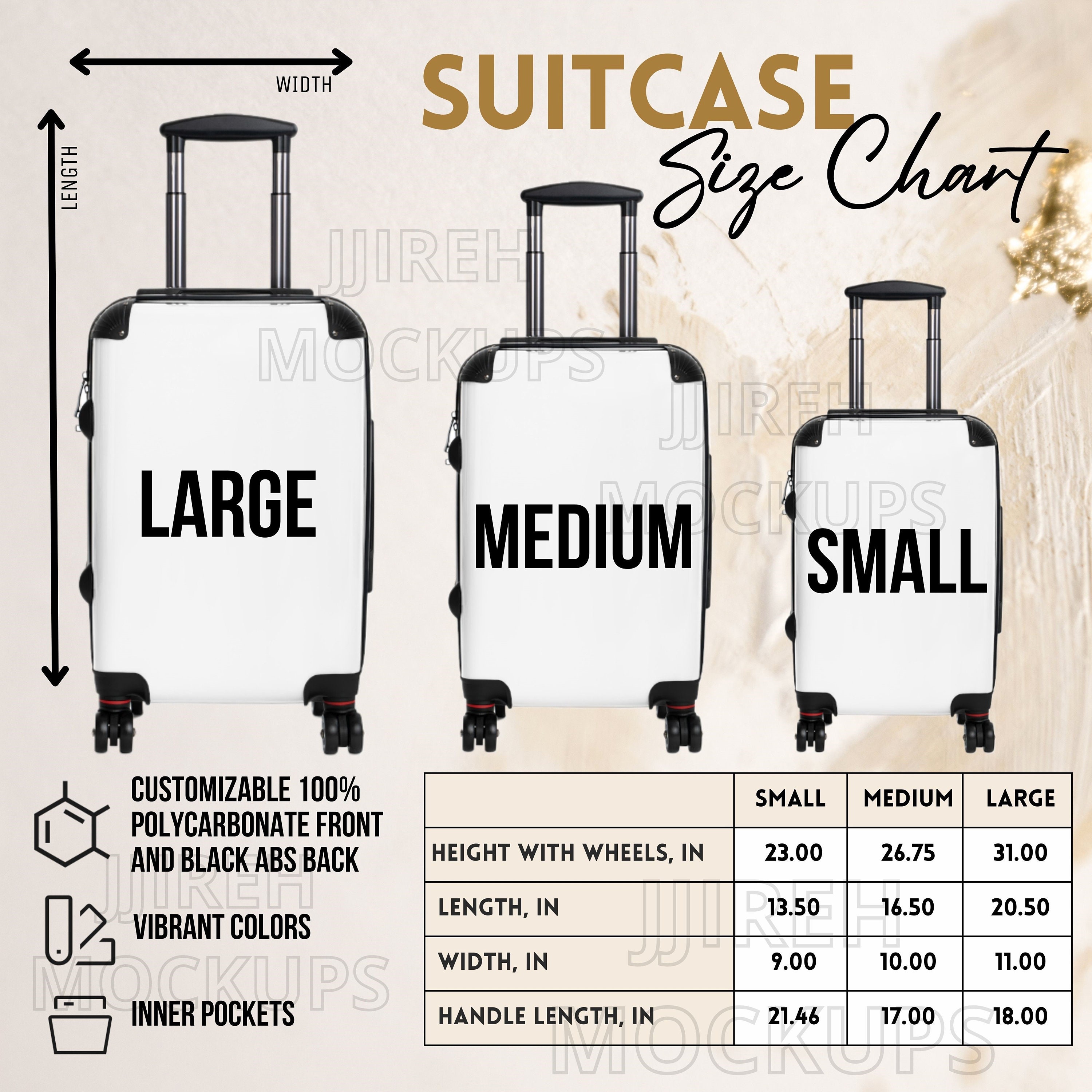 Suitcase Size Chart, Printify's Suitcase Size Chart, POD Suitcase Size Chart, Suitcase Size Guide, Suitcase sizing chart