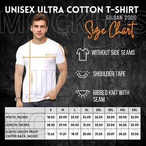 Gildan 2000 Size Chart, Gildan 2000 T-Shirt Size Chart Mockup, Unisex Gildan 2000 Tee Size Chart, Tshirt Gildan Size Chart