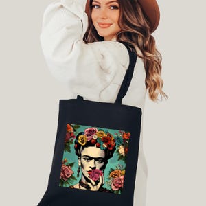 Bolsa de lona mexicana Frida Khalo, bolsa de lona mexicana para mujer, regalo de Navidad para ella, bolsa de lona con orgullo mexicano, regalo para mujer